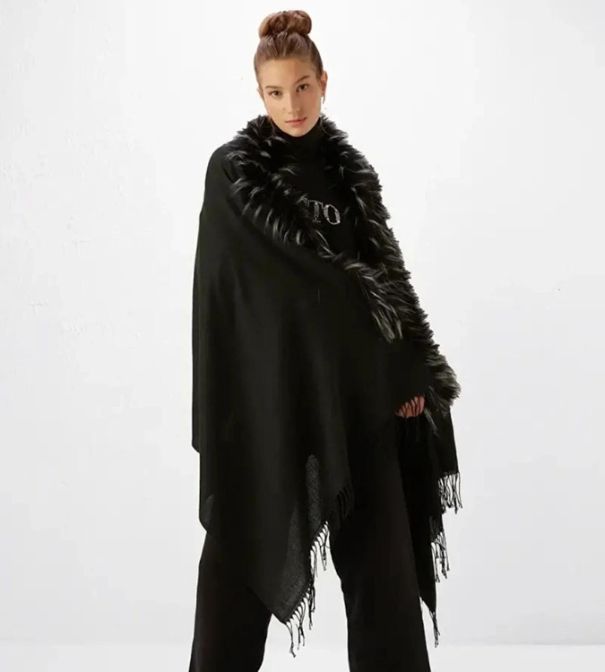 Women's black fur shawl
