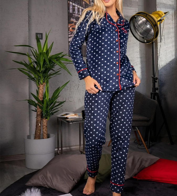 Women's pajamas made of thin wool in navy blue