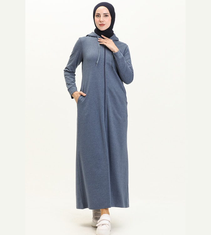 Women's sports cloak with two pockets in indigo