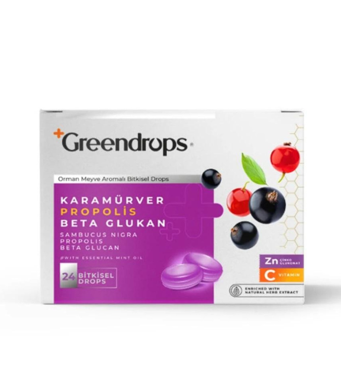 Greendrops Black elderberry & propolis and beta-glucan 24 Herbal Drops