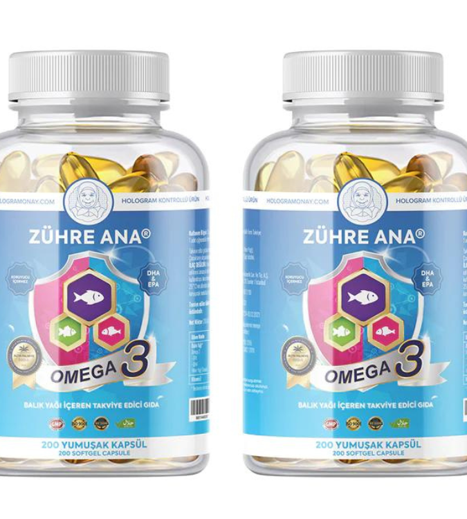 Omega 3 Fish Oil - 200 Capsules - 1300 mg- 2 Pieces - Zuhre Ana
