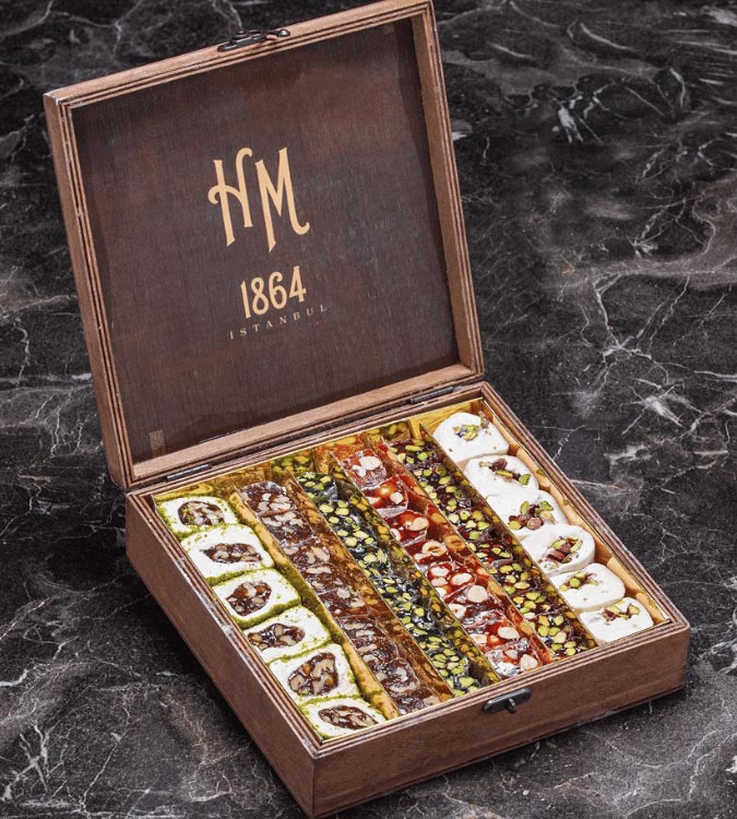 Mixed Turkish Delight - Brown Wooden Box - by Hafez Mustafa