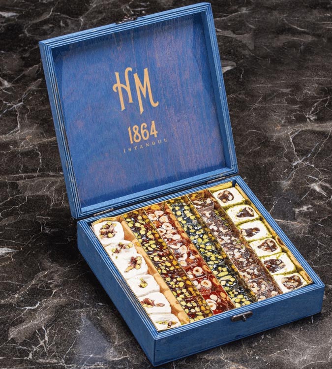 Mixed Turkish Delight - Blue Wooden Box - by Hafez Mustafa