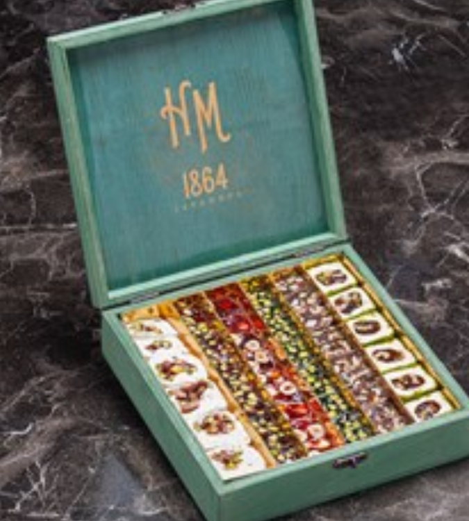 Mixed Turkish Delight - Green Wooden Box - by Hafez Mustafa