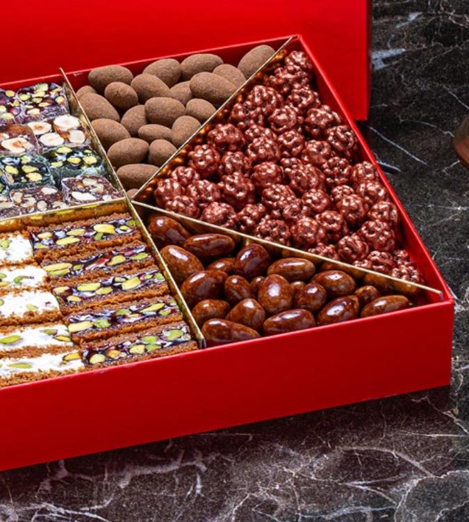 Mixed Turkish Delight & Chocolate - Red Box 1.7 kg - by Hafiz Mustafa