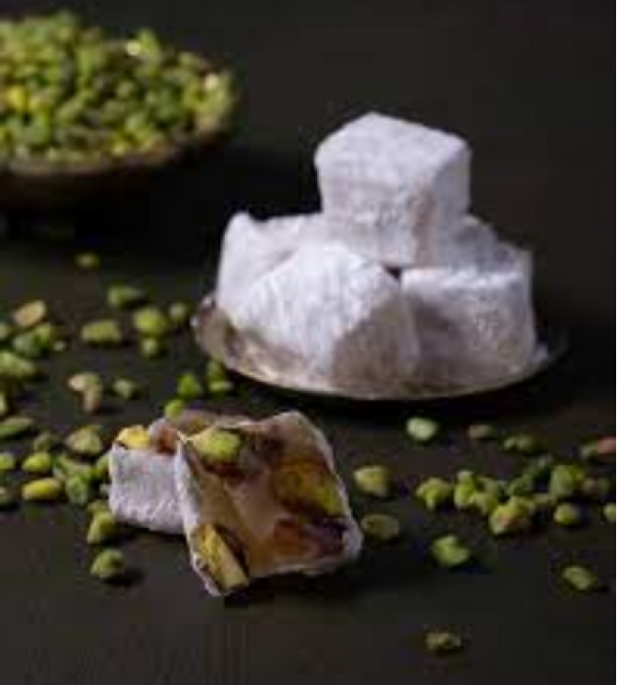 Mixed Double Roasted Pistachio Turkish Delight - 1Kg Small Box - by Hafiz Mustafa.