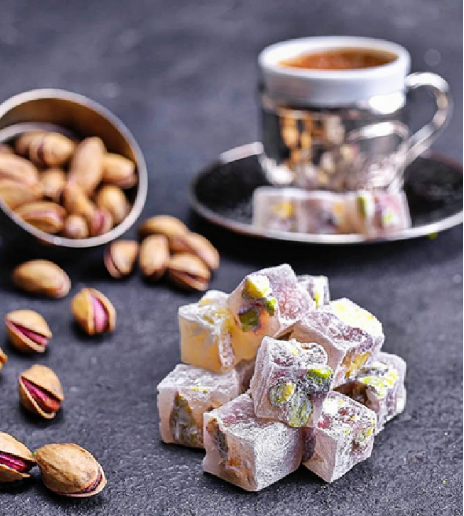 Mixed Double Roasted Pistachio Turkish Delight - 500 Gr - Hafiz Mustafa