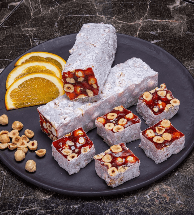 Orange Krokan Turkish Delight with Hazelnut - 1 kg - by Hafiz Mustafa