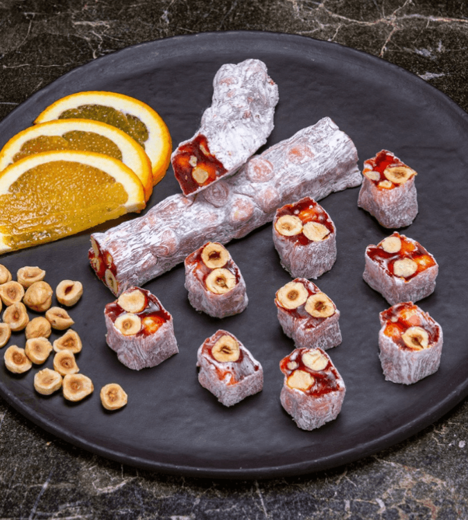 Orange Turkish Delight with Hazelnut - Small Box 1 kg - by Hafiz Mustafa