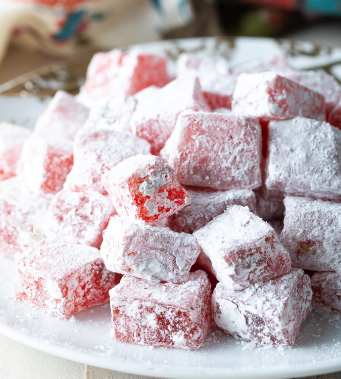 Turkish Delight with Rose Petals and Double Pistachio - 1kg - by Hafiz Mustafa