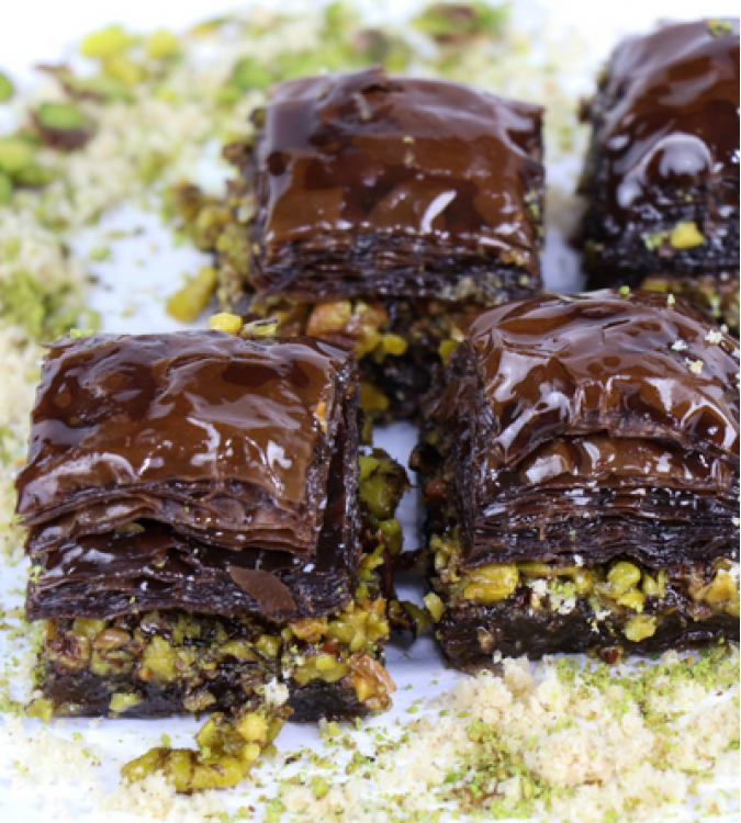 Chocolate Baklava with Pistachio - Small Box 1kg - by Hafiz Mustafa