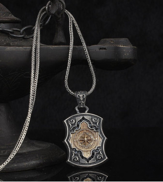 925 Silver Necklace for Men with A Compass Design