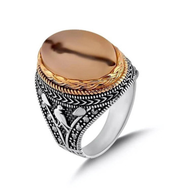 925 Silver Ring Decorated with a Yemen Agate Stone for Men