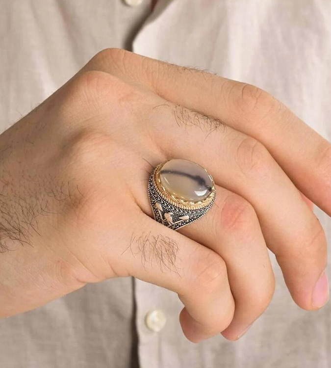 925 silver ring decorated with a Yemen agate stone for men