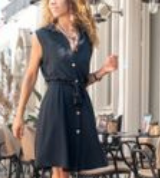 Linen double pocket shirt dress for women