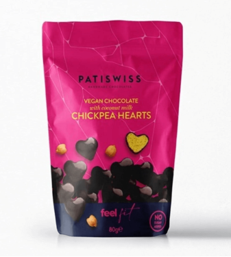 Chickpea Dragee Heart-shaped - Dark chocolate - sugar free from Patiswiss - 80gr
