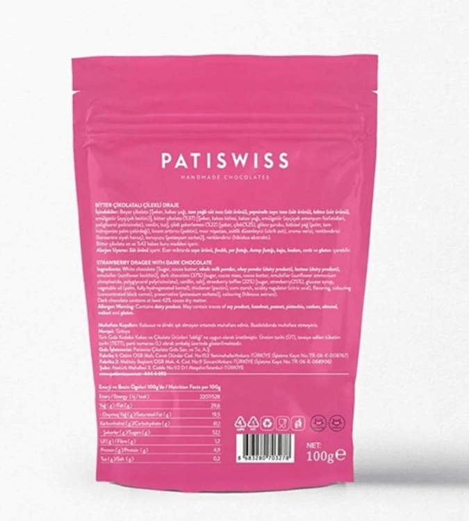 Patiswiss Strawberry Dragee with Dark Chocolate - 100gr
