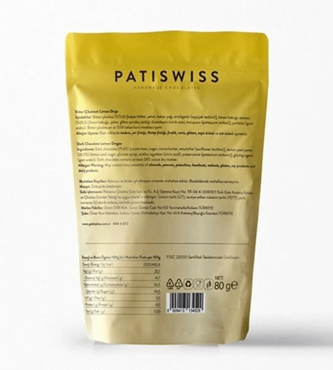 Lemon Dragee  with dark chocolate from Patiswiss - 80gr