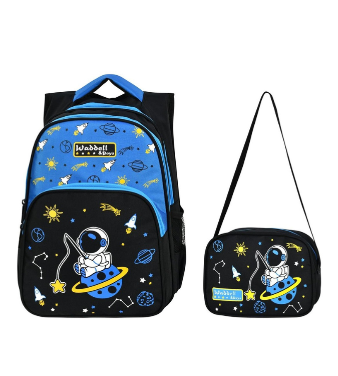 Astronaut pattern elementary school backpack with lunch box