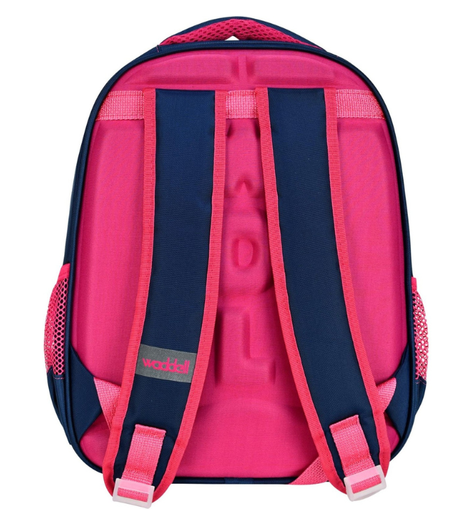 School bag with lunch box in navy blue with flamingo print