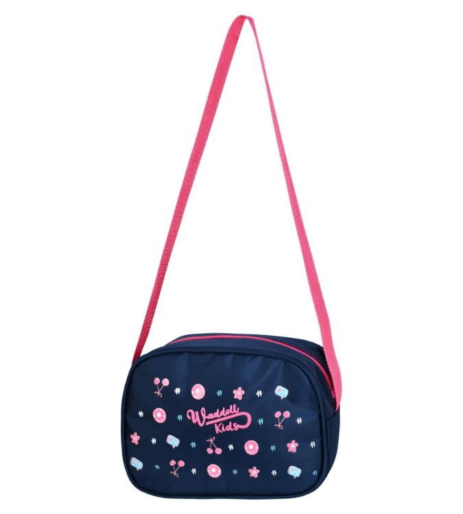 School bag with lunch box in navy blue with flamingo print