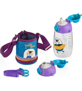 480ml kids water bottle in purple and blue.