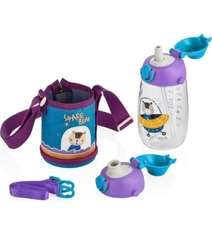 480ml kids water bottle in purple and blue.