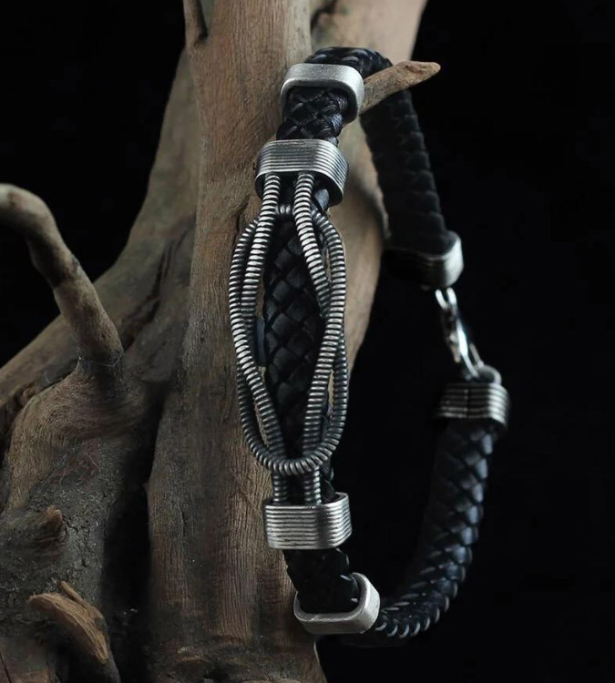 925 Sterling Silver and Leather Bracelet for Men