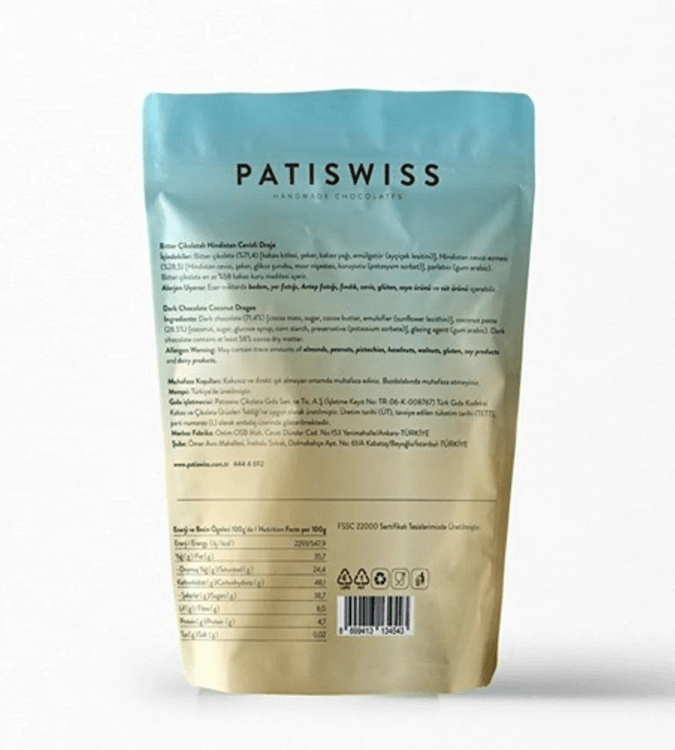 Coconut Dragee with Dark Chocolate from Patiswiss - 80gr